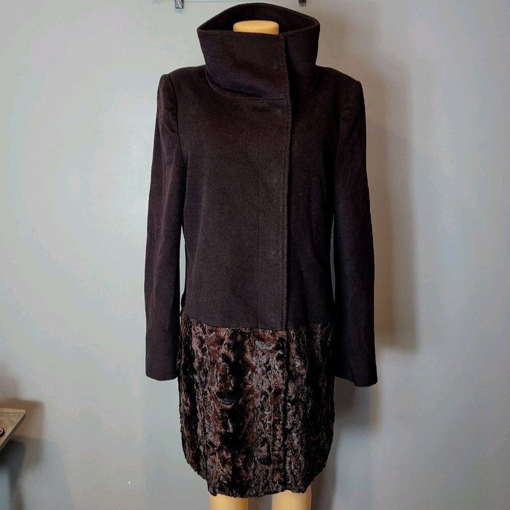 Vtg Tahari Brown Faux Fur Coat‎ Jacket Sz 14 Retro Old Money Winter Luxury